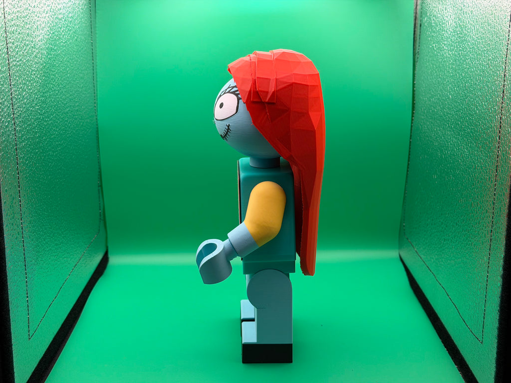 3D Printed Big Brick Sally Figure – Nightmare Before Christmas Inspired Collectible | Block-Style Character Display | Gothic Fan Gift