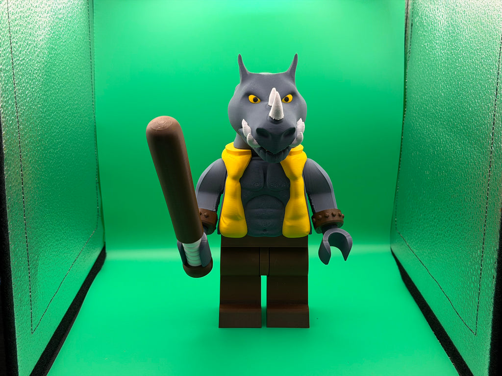 3D Printed Big Brick Rocksteady Figure – TMNT Inspired Rhino Villain Collectible | Block-Style Cartoon Character Display