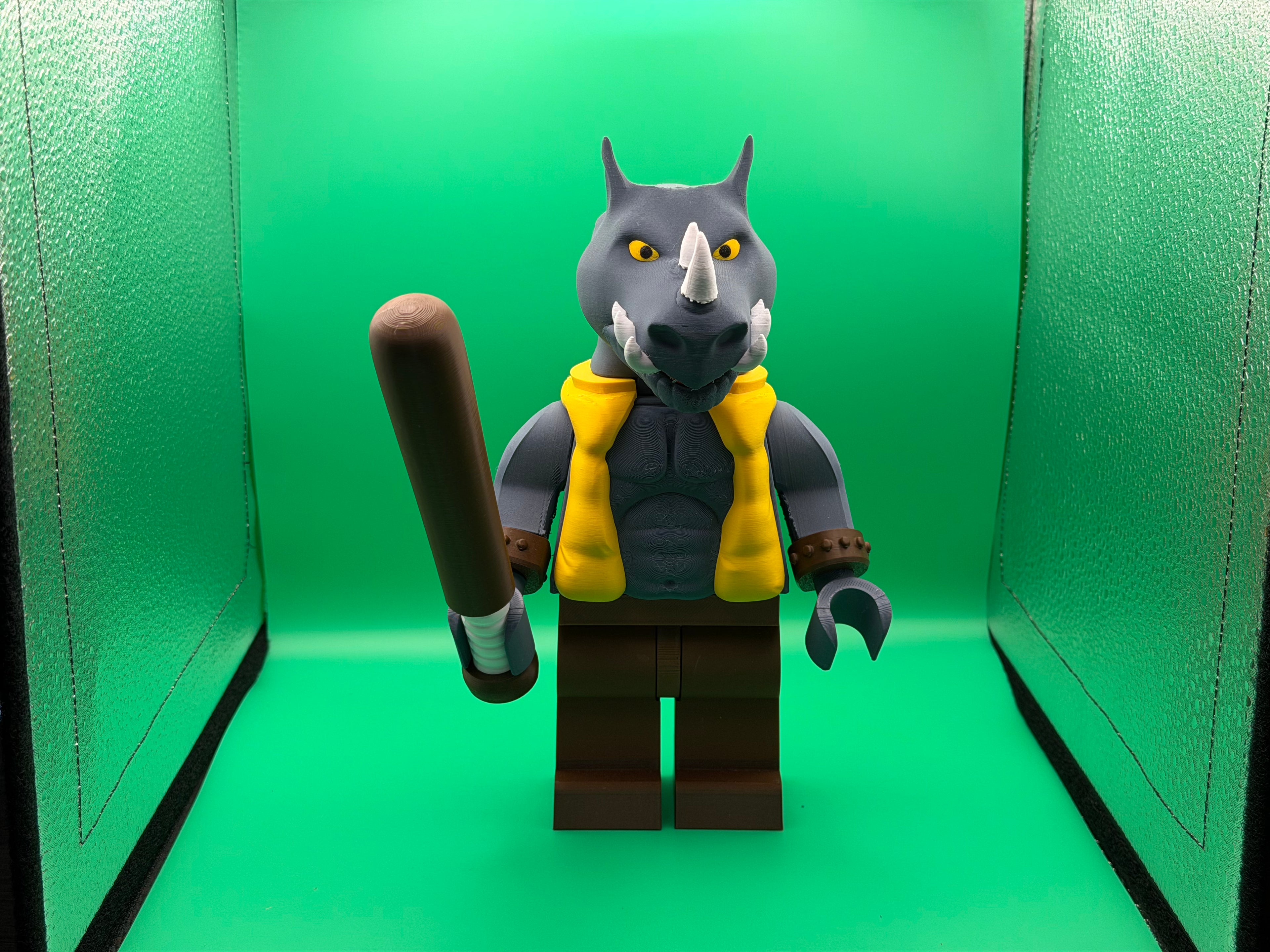 3D Printed Big Brick Rocksteady Figure – TMNT Inspired Rhino Villain Collectible | Block-Style Cartoon Character Display