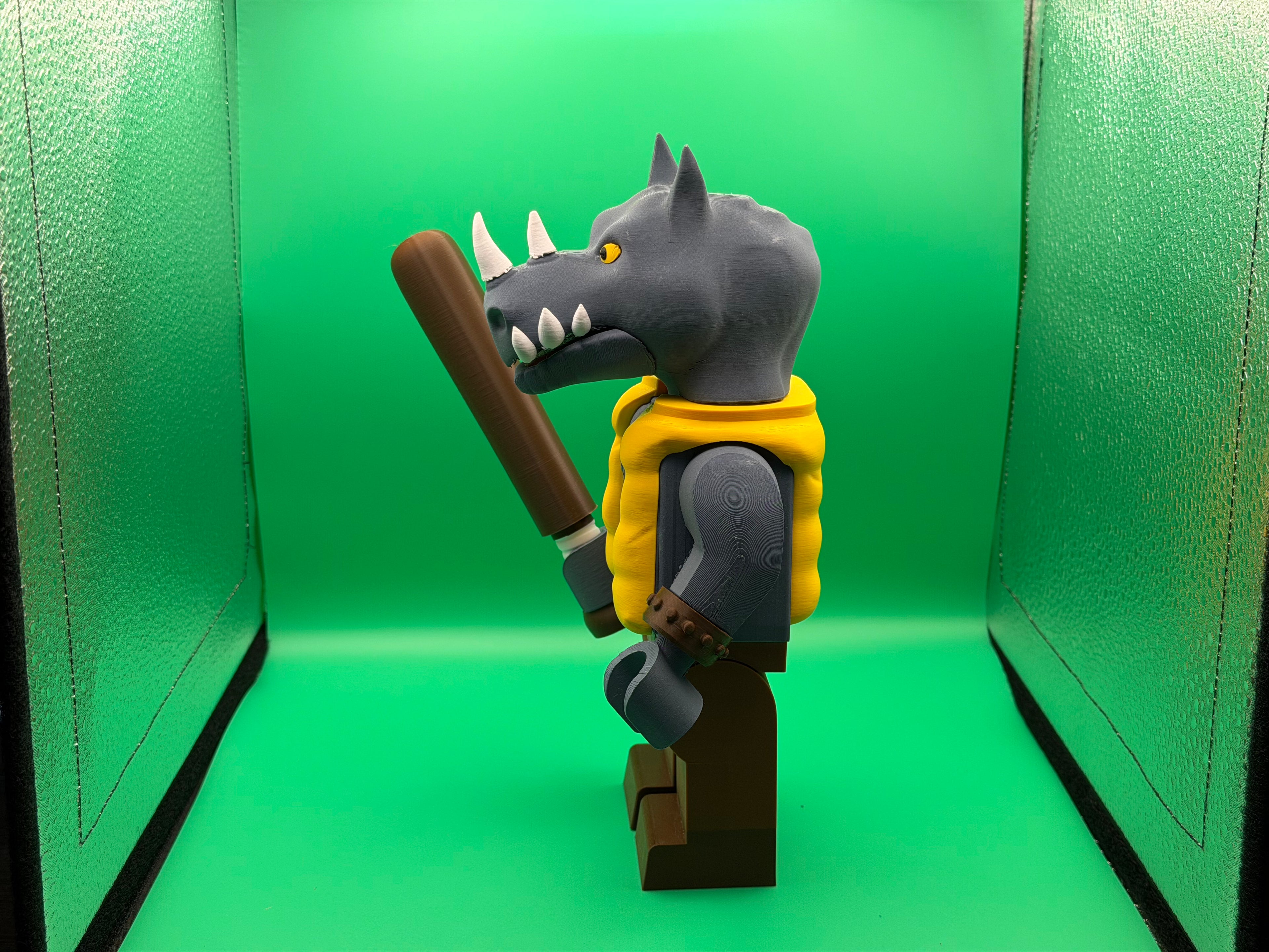 3D Printed Big Brick Rocksteady Figure – TMNT Inspired Rhino Villain Collectible | Block-Style Cartoon Character Display