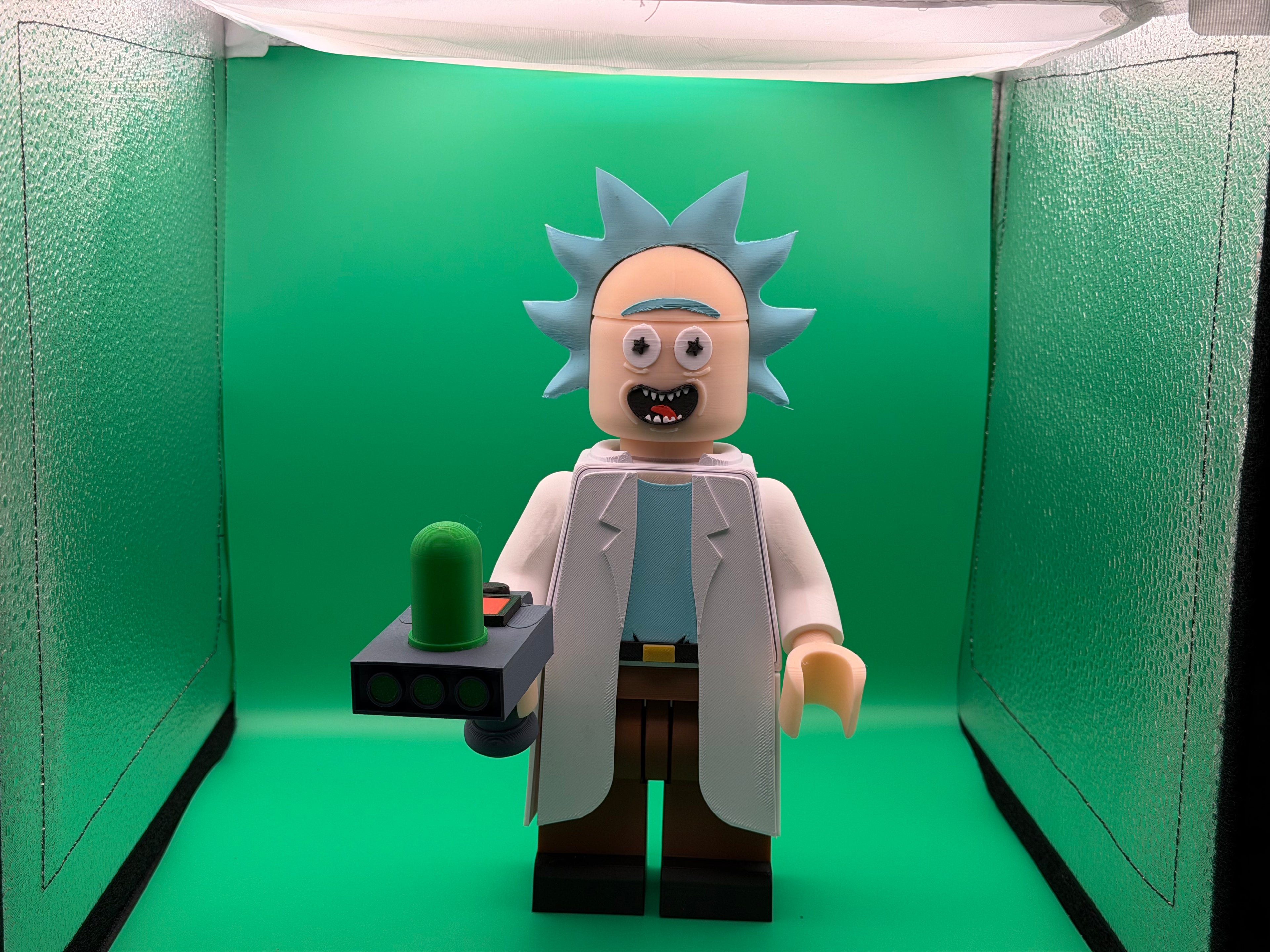 3D Printed Big Brick Rick Figure – Rick and Morty Inspired Scientist Collectible | Block-Style Cartoon Character Display