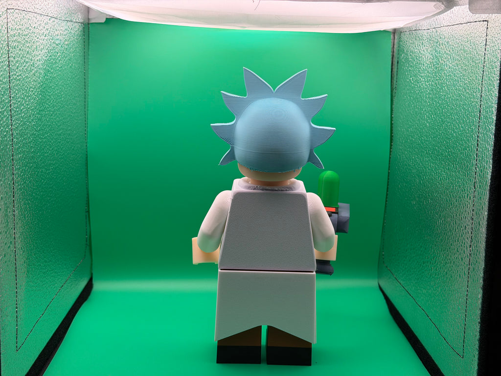 3D Printed Big Brick Rick Figure – Rick and Morty Inspired Scientist Collectible | Block-Style Cartoon Character Display