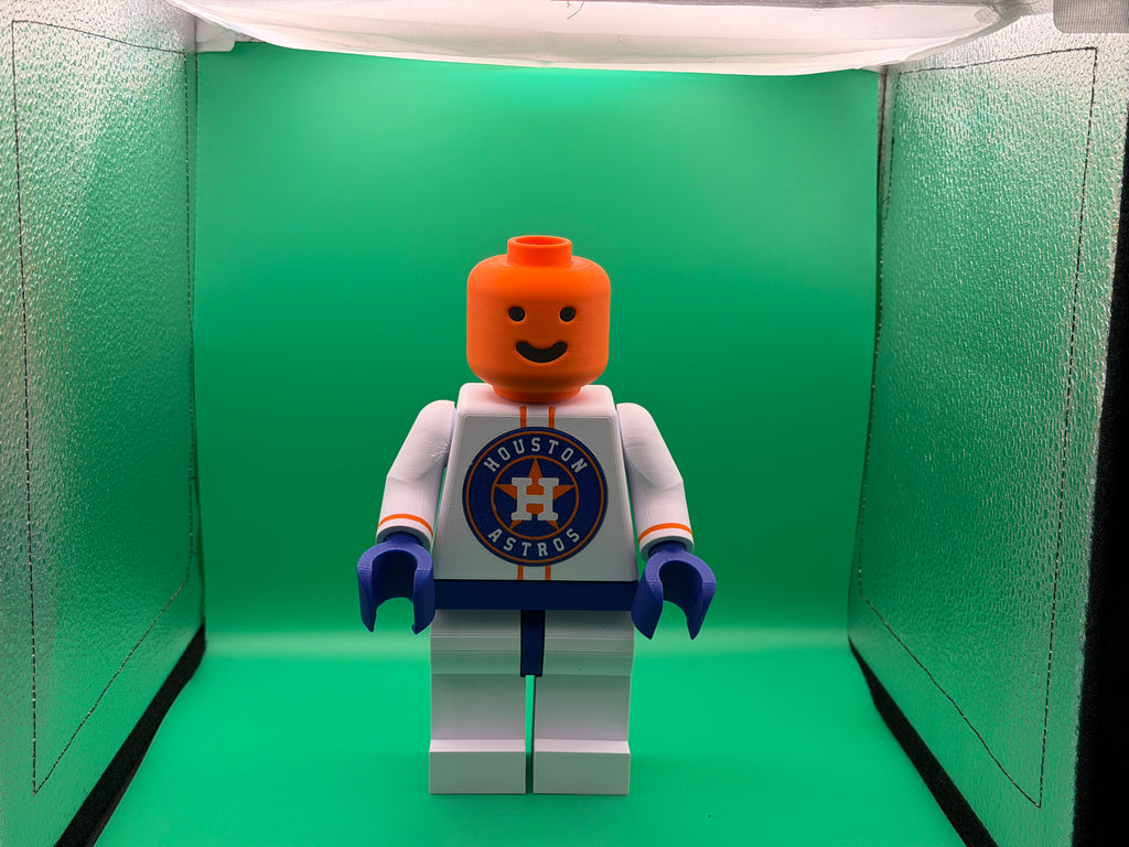 3D Printed Big Brick Houston Astros Fan Figure – Baseball Team Inspired Collectible | Block-Style Sports Display | Astros Gift