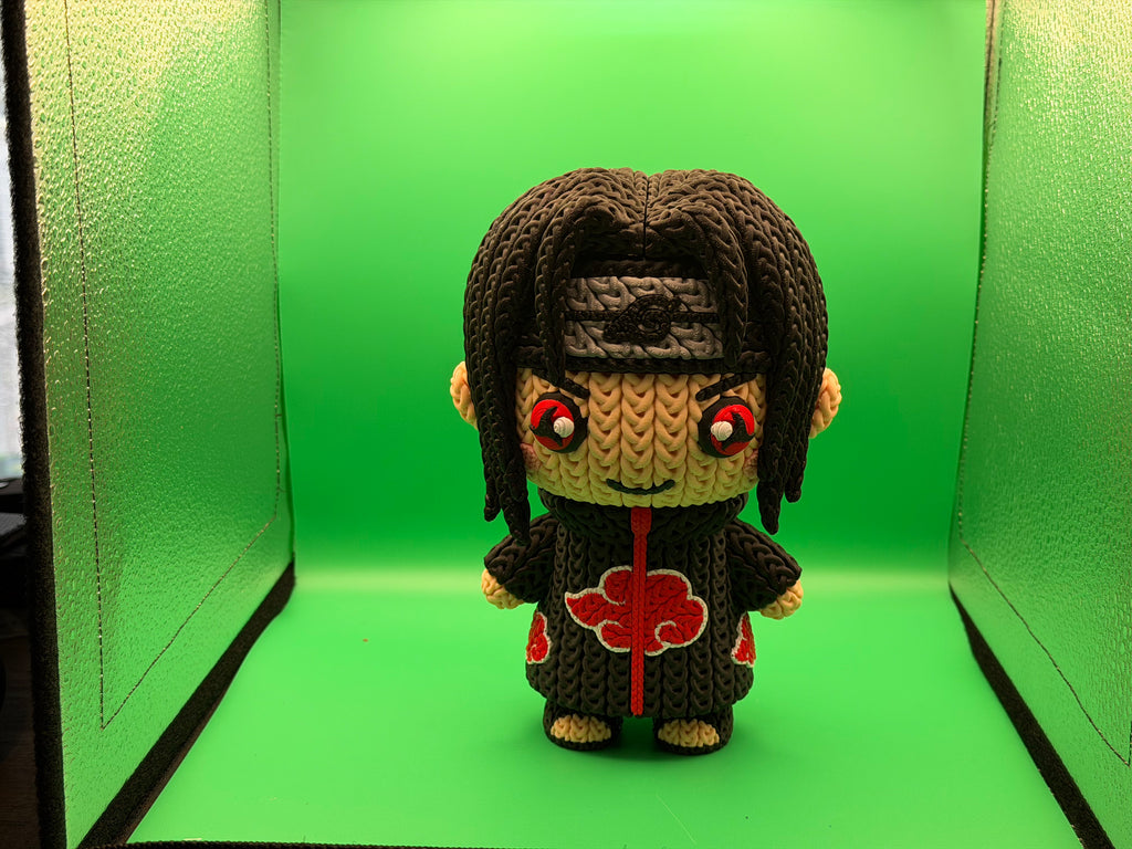 3D Printed Crocheted Itachi Uchiha Figure – Anime Collectible Display Piece 🔥🖤