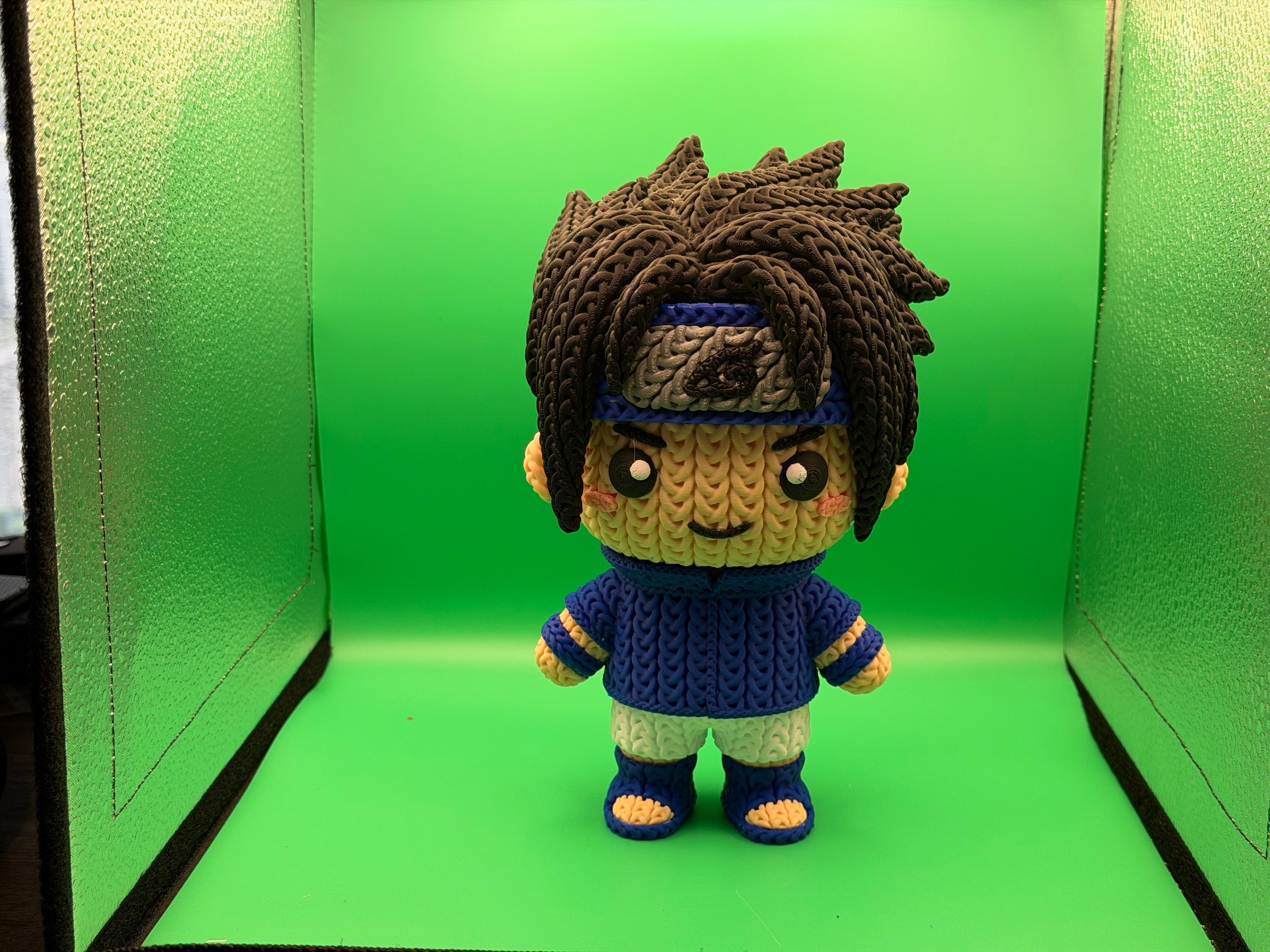 3D Printed Crocheted Sasuke Uchiha Figure – Anime Collectible Display Piece ⚡🖤