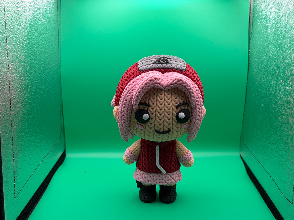 3D Printed Crocheted Sakura Haruno Figure – Cute Anime Collectible Display Piece 🌸💖