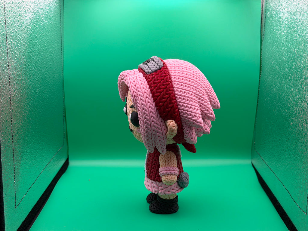 3D Printed Crocheted Sakura Haruno Figure – Cute Anime Collectible Display Piece 🌸💖