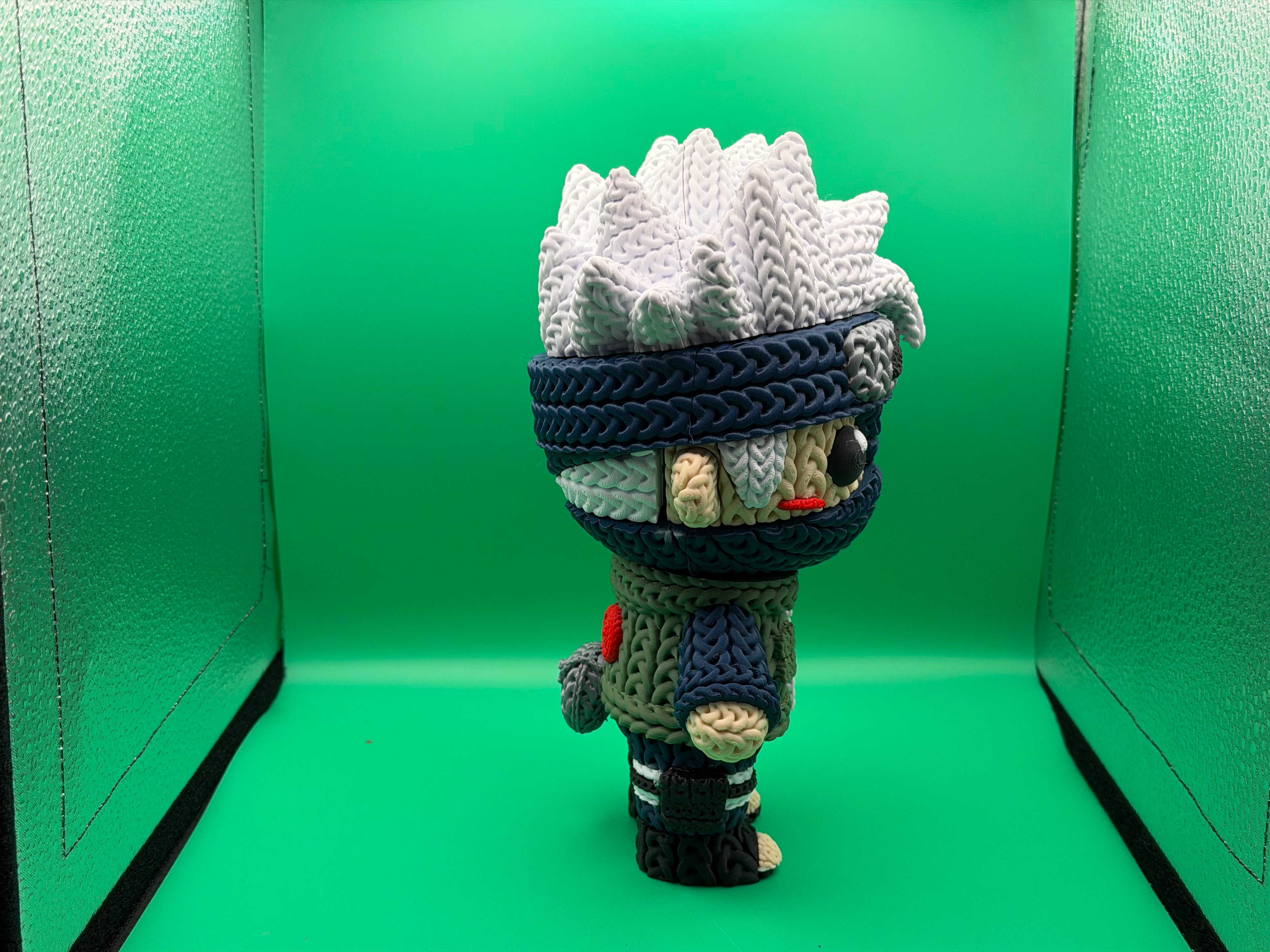 3D Printed Crocheted Kakashi Hatake Figure – Copy Ninja Anime Collectible Display Piece ⚡📖