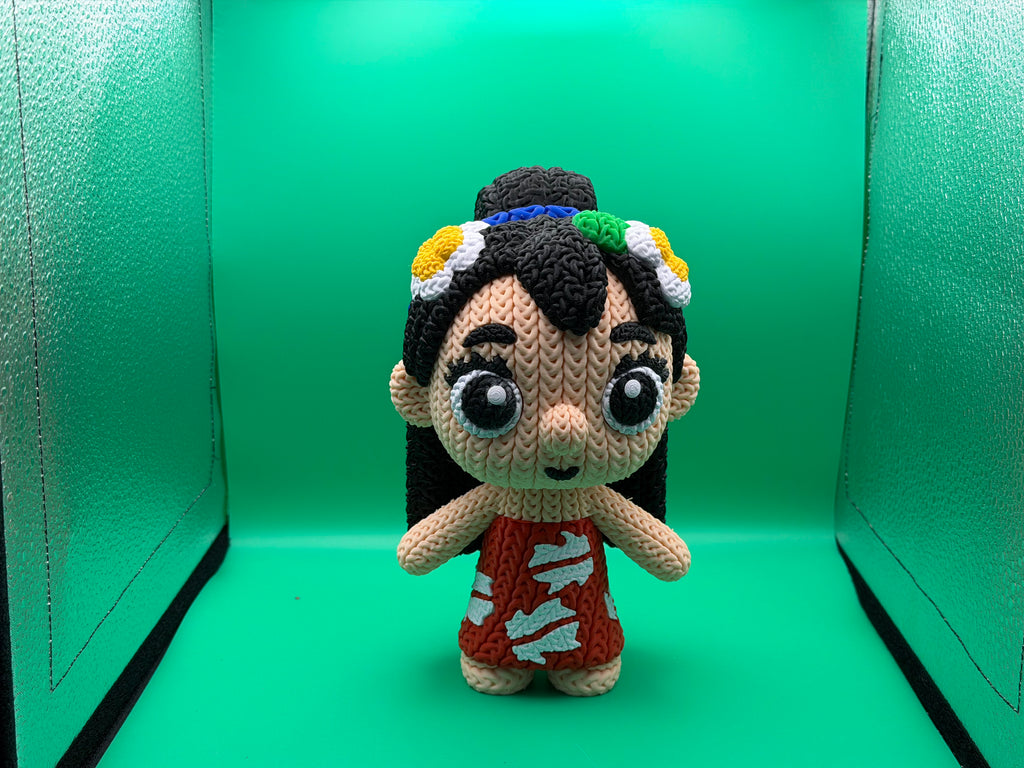 3D Printed Crocheted Lilo Figure – Cute Island Girl Movie Character Collectible Display Piece 🌺🌊
