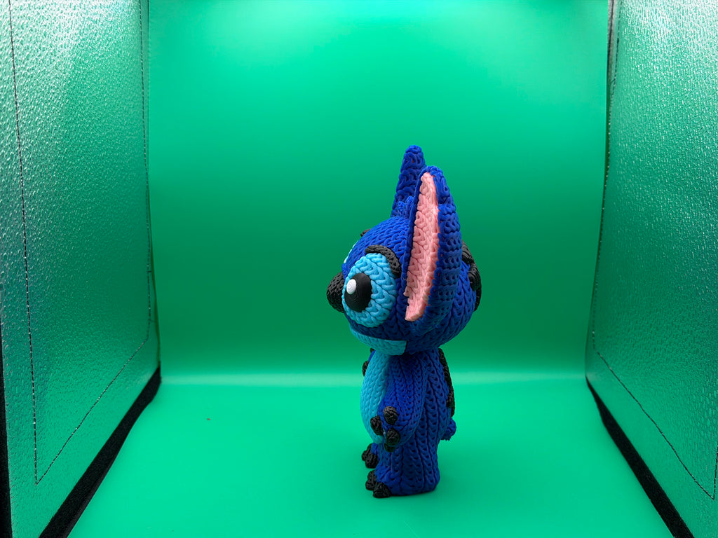 3D Printed Crocheted Stitch Figure – Cute Blue Alien Collectible Display Piece 💙👽