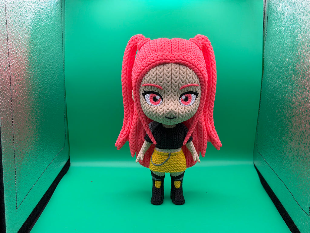 3D Printed Crocheted Mira Figure – Cute Anime Character Collectible Display Piece ✨🖤