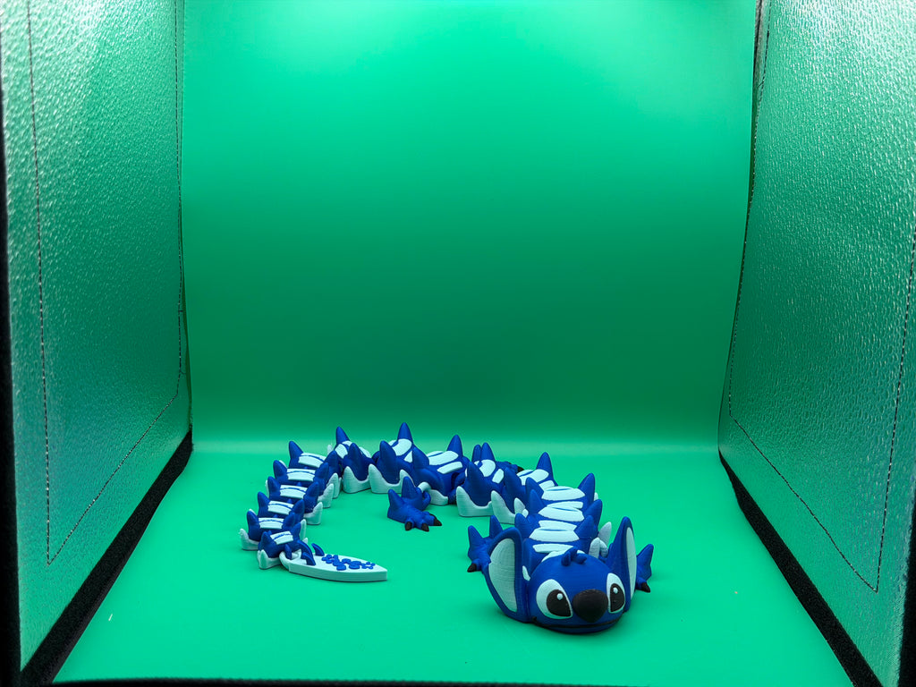 Articulated Stitch-Inspired Dragon – 3D Printed Flexible Cute Alien Dragon Collectible Display Piece 💙🐉