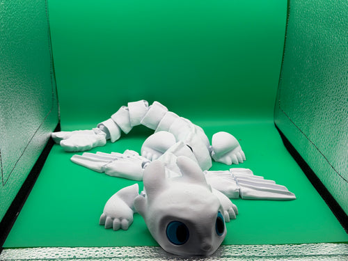 24-Inch Articulated Light Fury Dragon – 3D Printed Flexible White Dragon Collectible Display Piece 🤍🐉