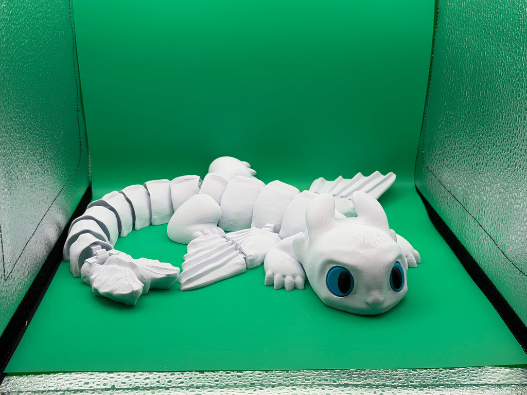 24-Inch Articulated Light Fury Dragon – 3D Printed Flexible White Dragon Collectible Display Piece 🤍🐉